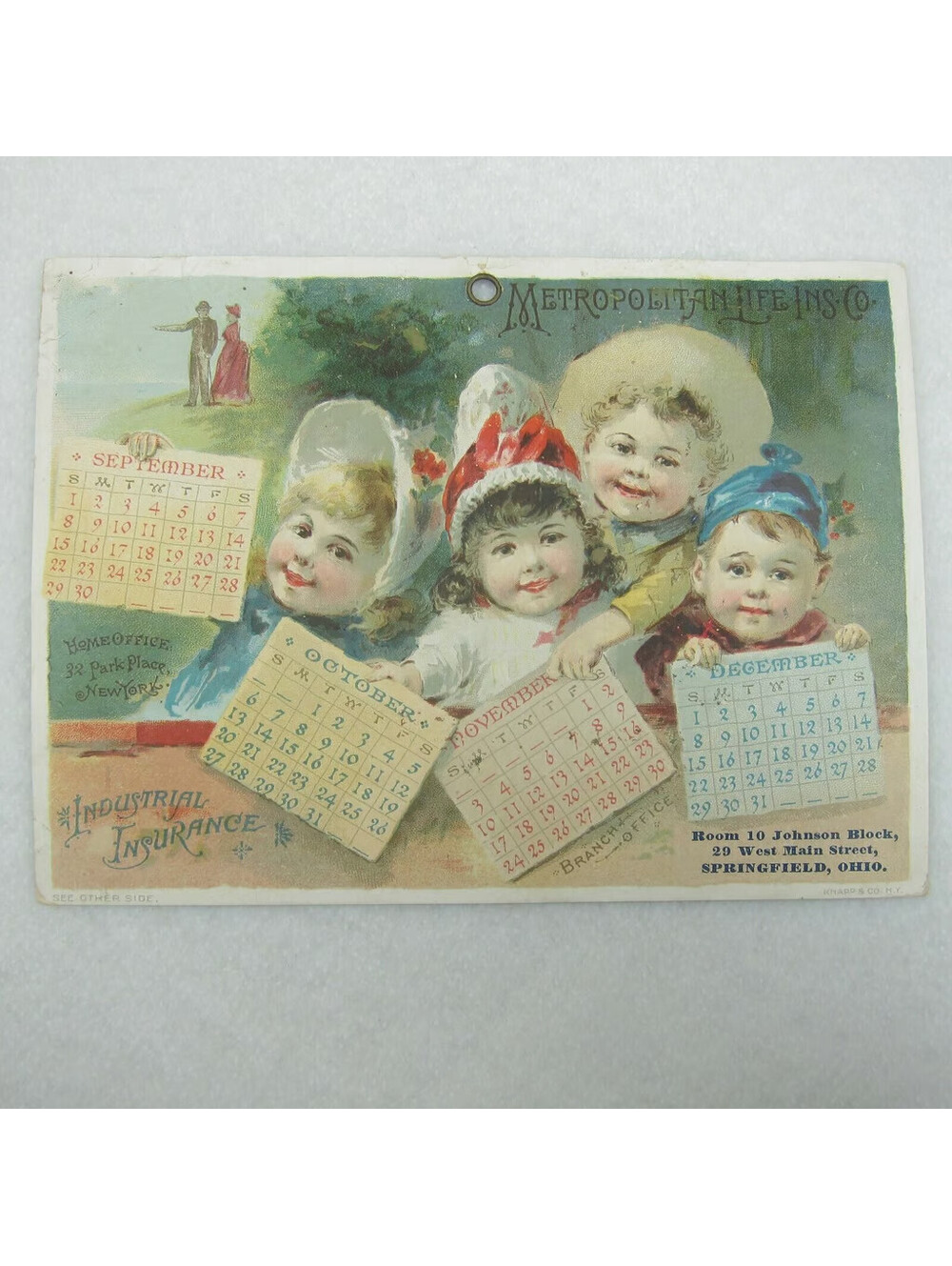 Antique 1889 Advertising Calendar Metropolitan Life Insurance Co New York & Ohio